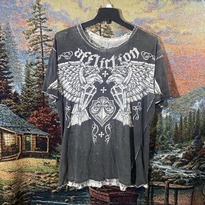 Affliction Men's Black and White Angel Wing Tee